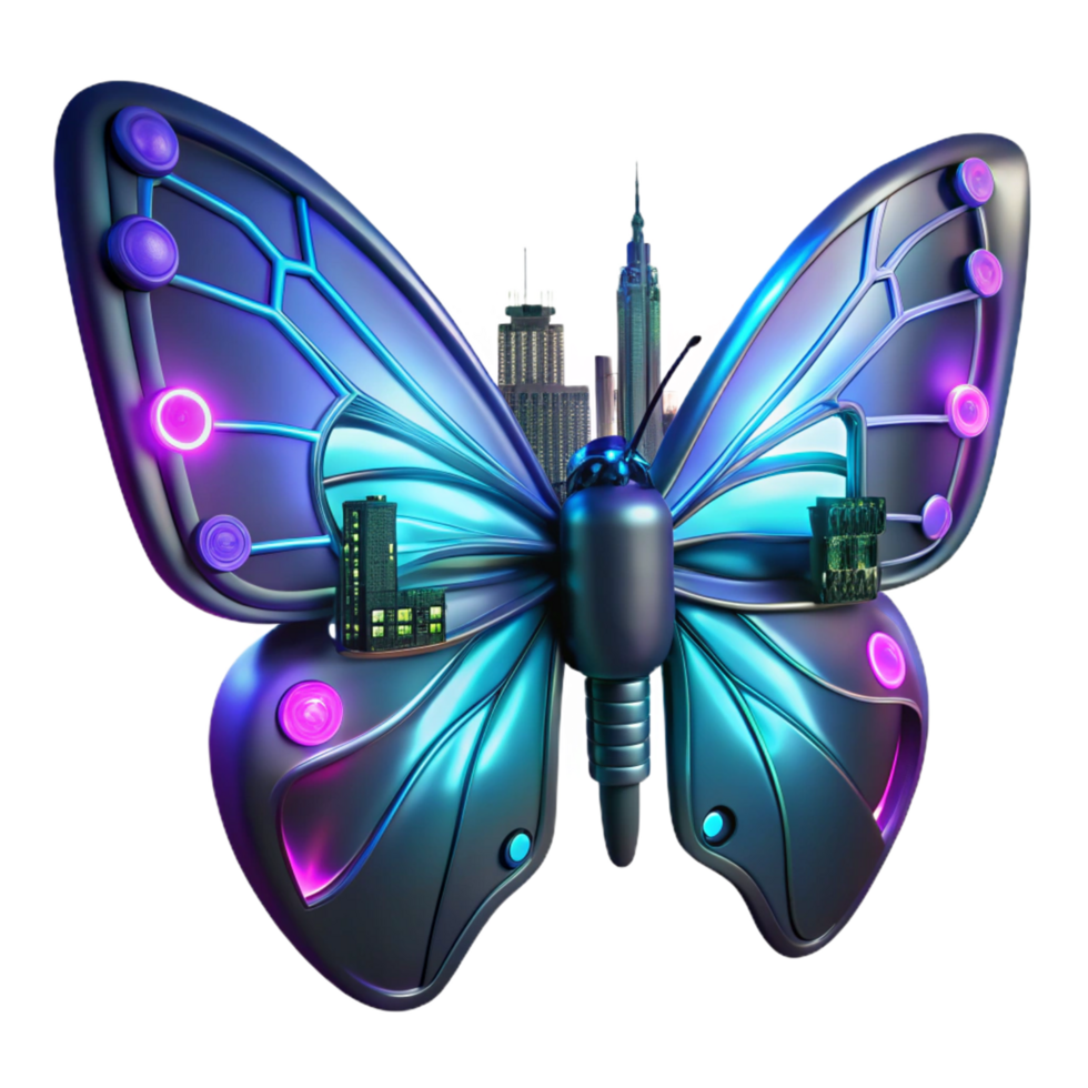 elegant rustic Cybernetic Butterfly 3D Render genuine png