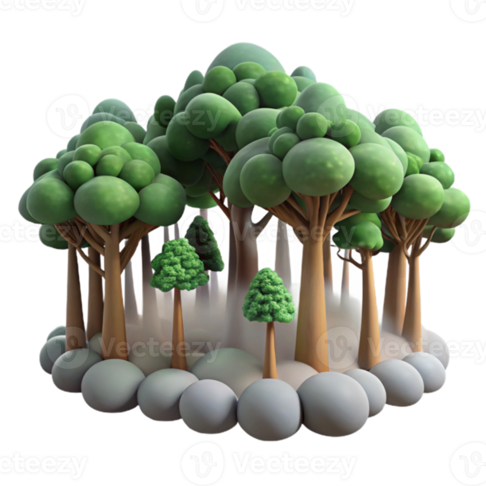 Enchanted Forest 3D Render of Lush Trees and Misty Grove png