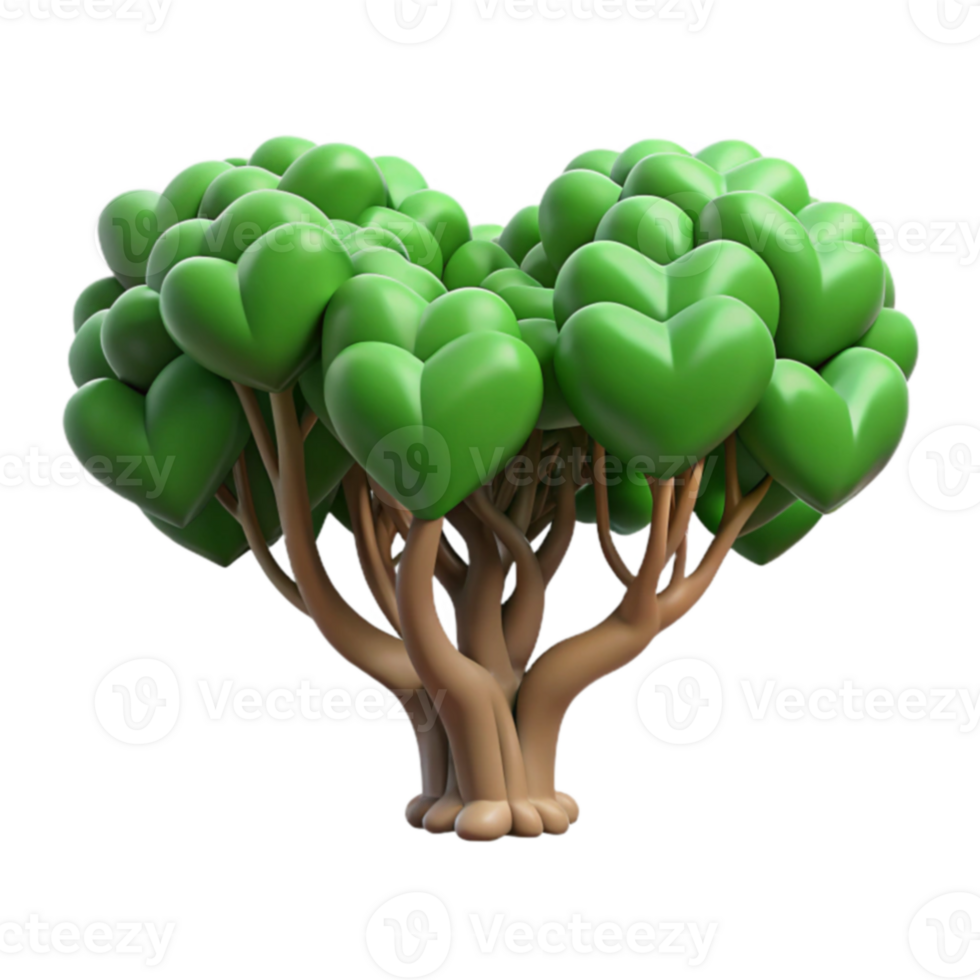 Heart-Shaped Leaves Tree 3D Render of Natures Love png