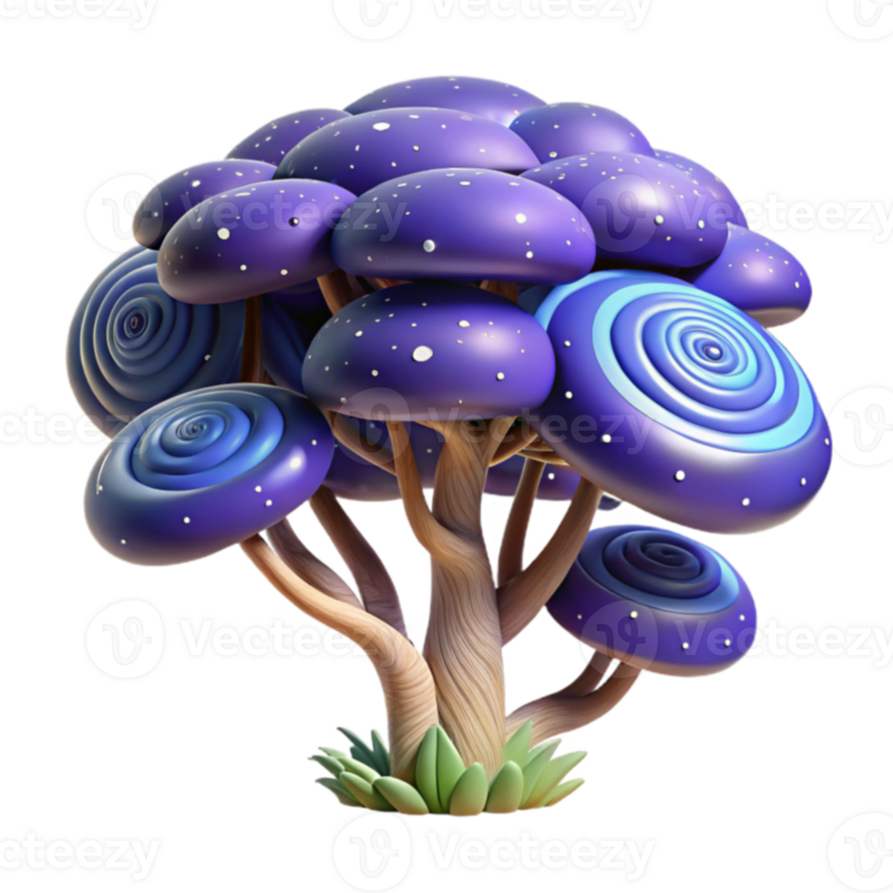 Enchanted Spiral Mushroom Tree Fantasy Art png