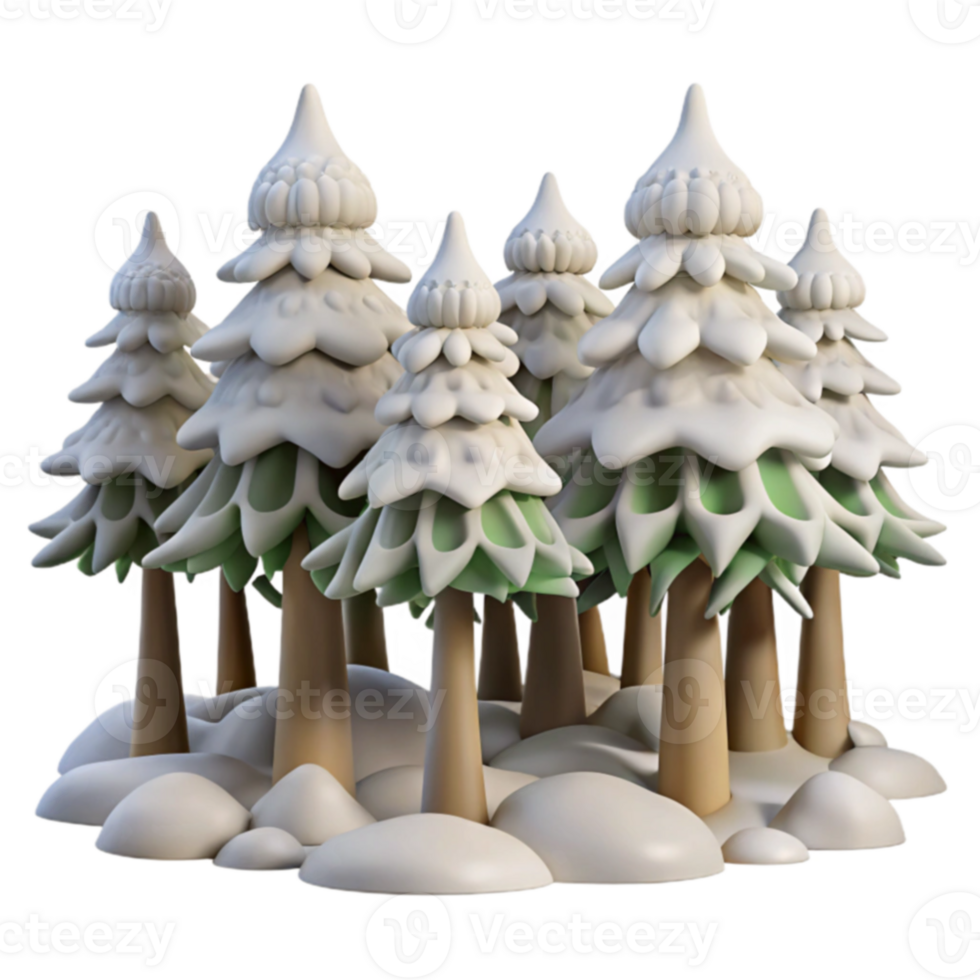 Snowy Winter Forest 3D Render of Cartoon Trees png