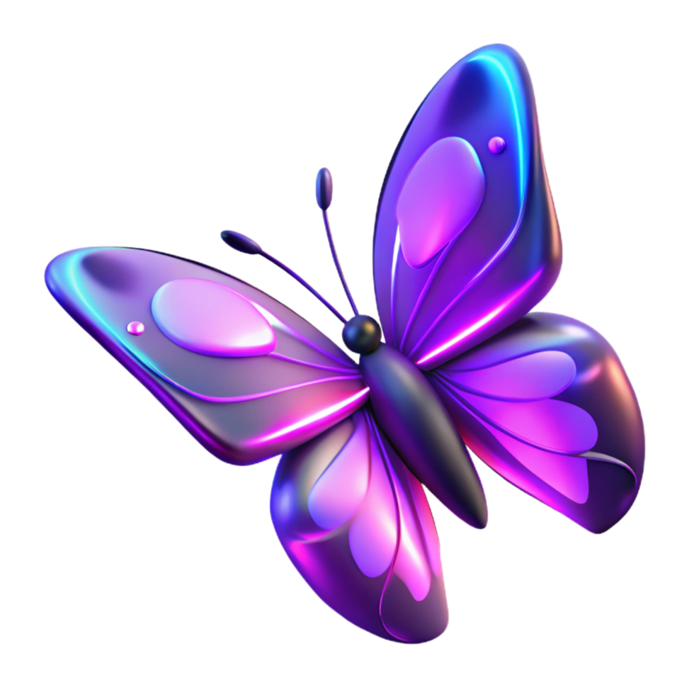 extraordinary minimalist Vibrant Purple Butterfly 3D Render of Glowing Insect genuine png