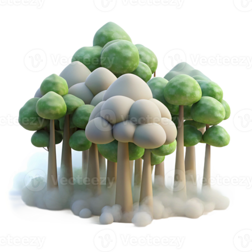 Enchanted Forest 3D Stylized Trees in Fog png
