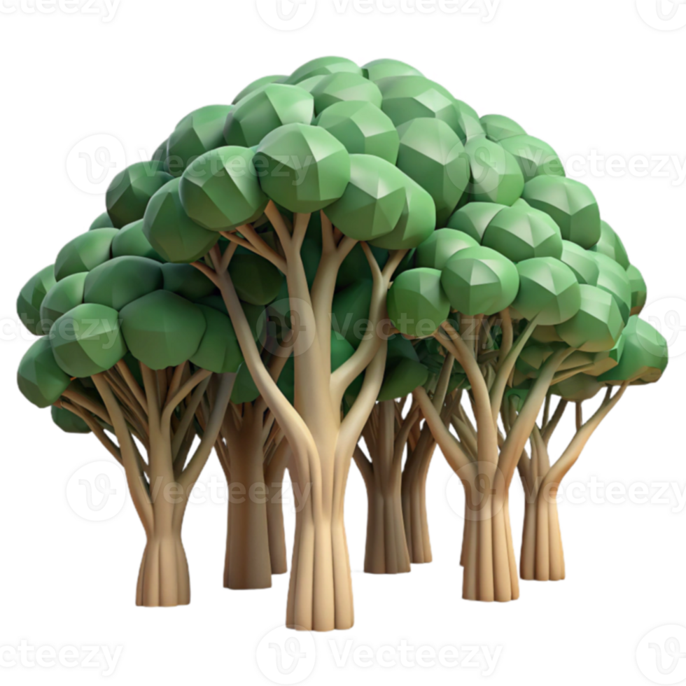 Low-Poly Tree Grove 3D Render of Abstract Forest png