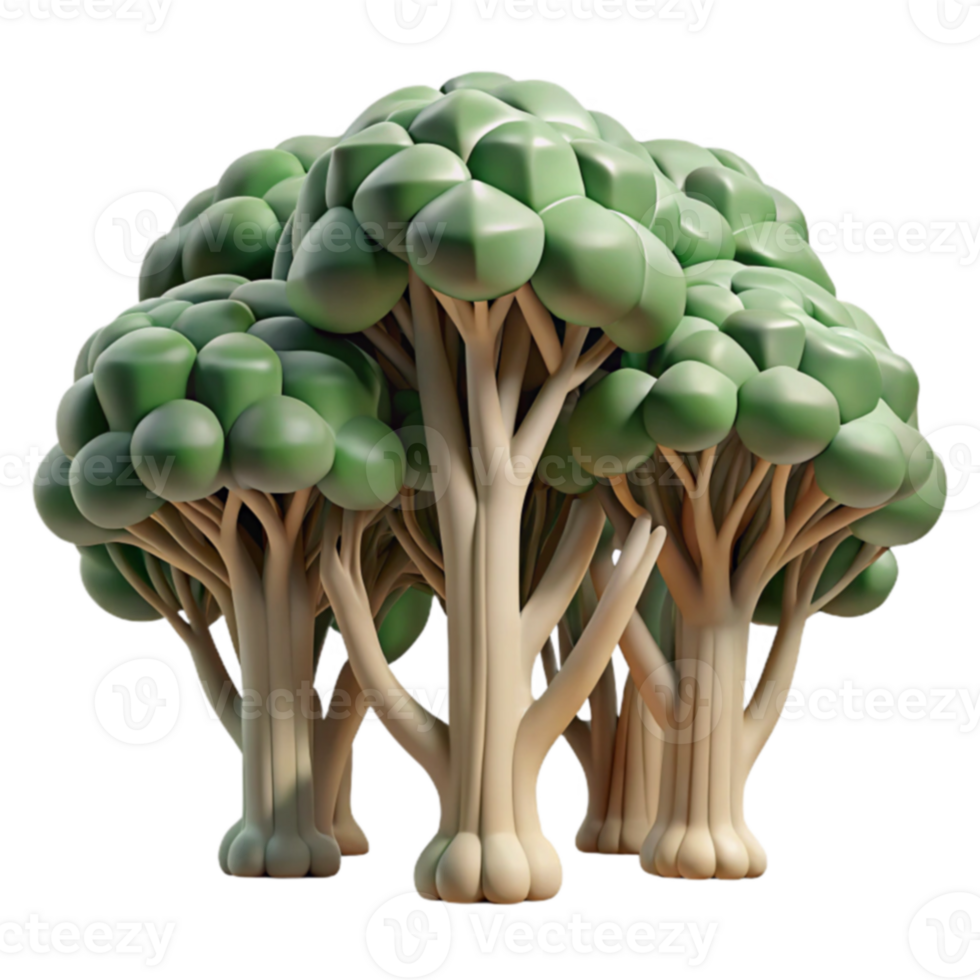Abstract Green Tree Cluster 3D Render png
