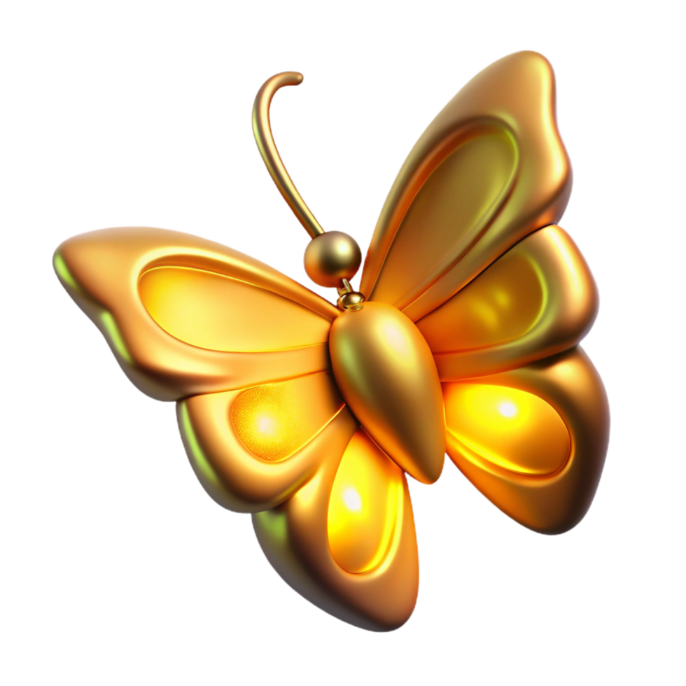 elegant contemporary Golden Butterfly 3D Render high quality png