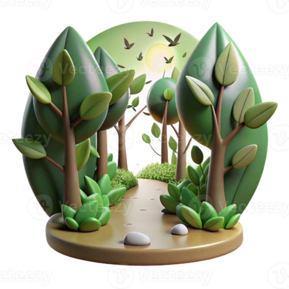 Tranquil Forest Path 3D Render of Nature Scene png