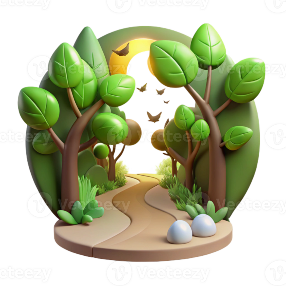 Serene Forest Path 3D Render of a Magical Night png