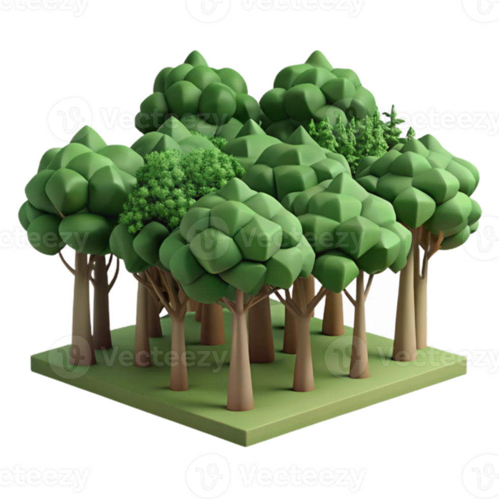 Stylized Forest 3D Render of Lush Green Trees png