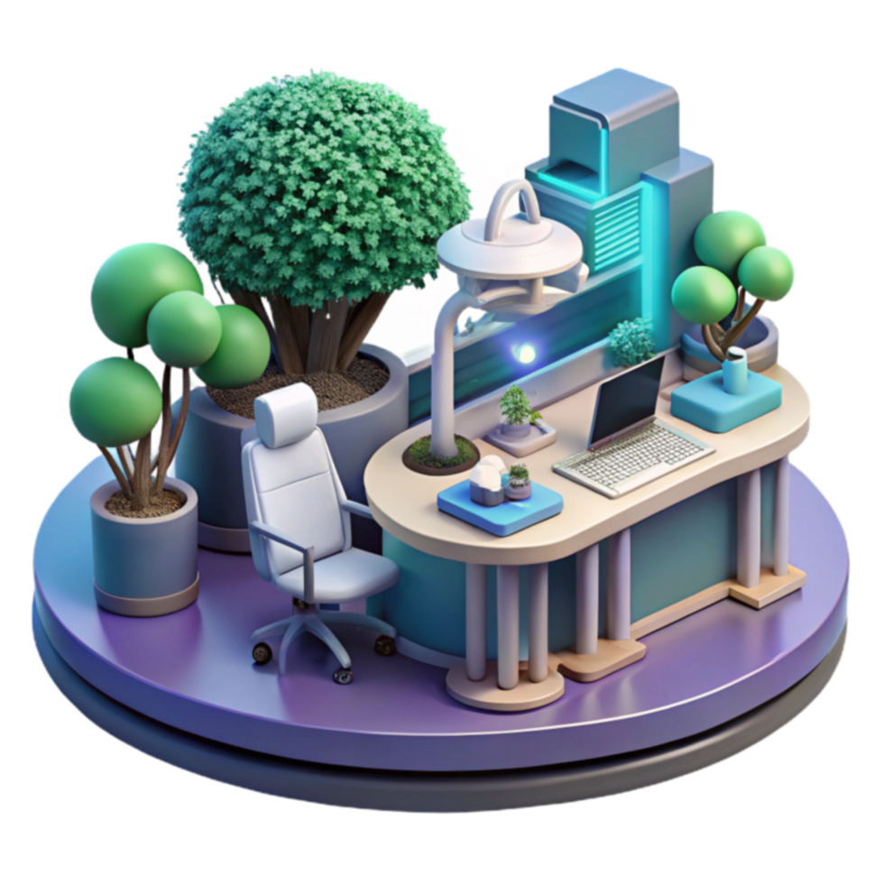Modern Home Office Setup Desk, Plants, and Tech png