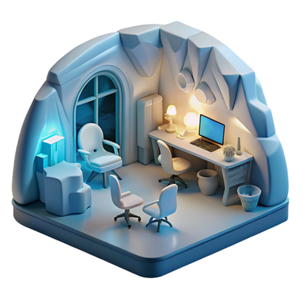 Cozy Cave Office 3D Render of a Unique Workspace png