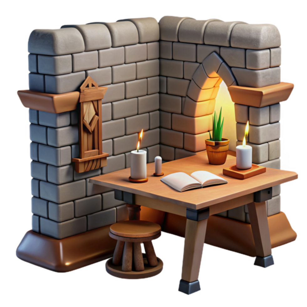 Medieval Study Nook Candles, Book, Stone Walls png