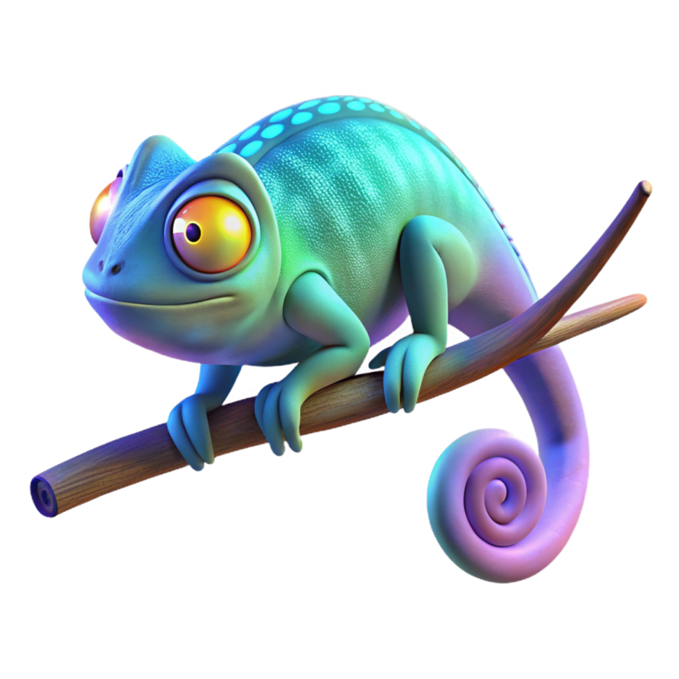 elegant vintage 3D Cartoon Chameleon on Branch authentic png