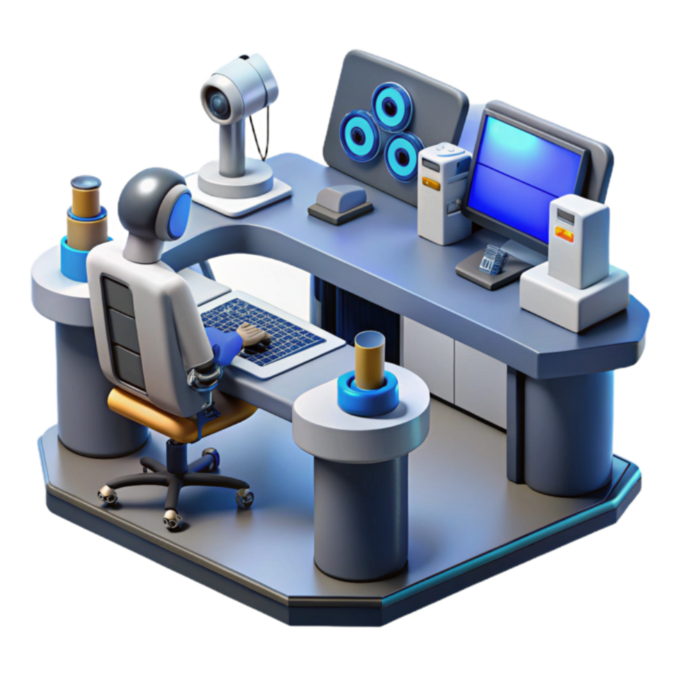 Robot at Desk AI Automation in Modern Workplace png