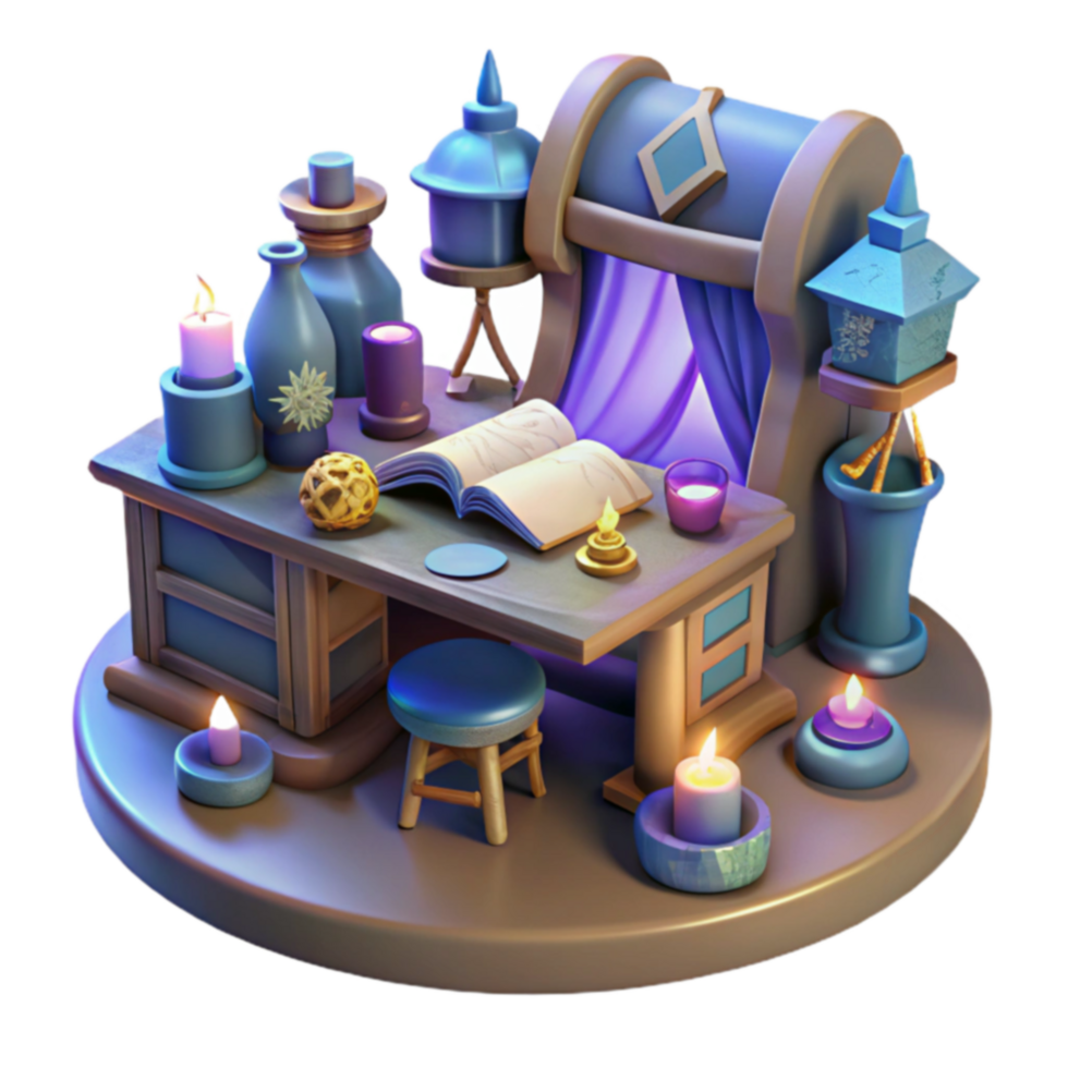 Enchanted Study Mystical Desk with Candles Book png