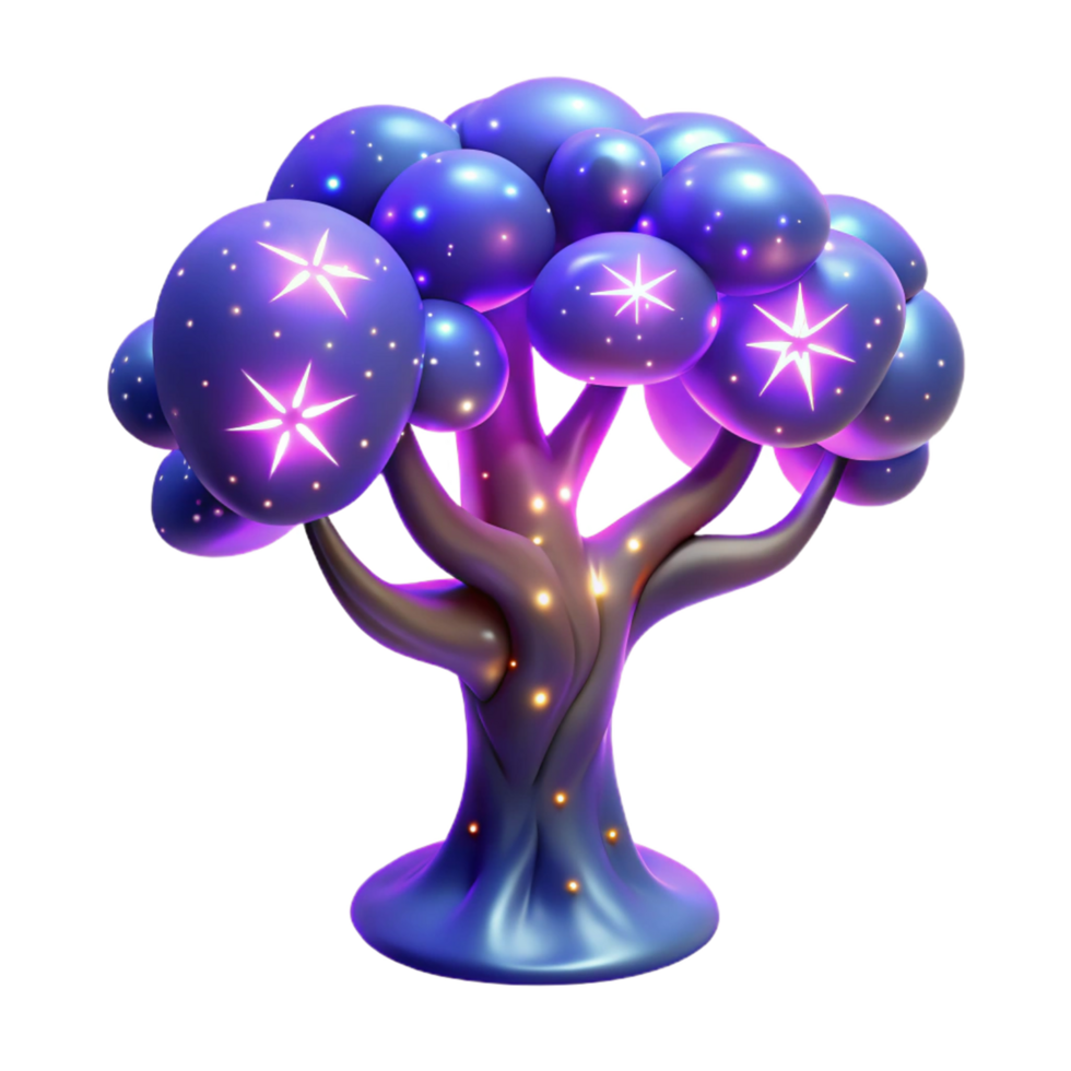 serene artistic Glowing Purple 3D Tree Illustration original png