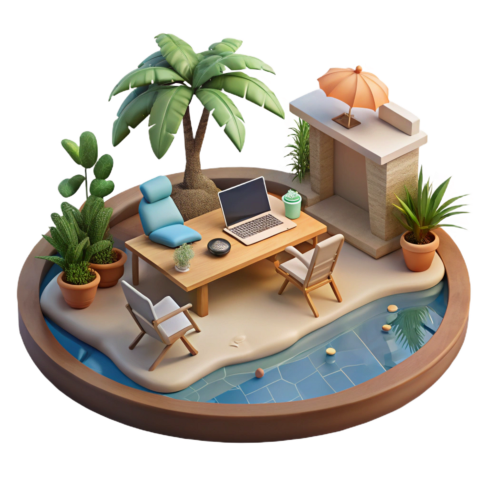 Tropical Remote Work Setup Beachside Office png
