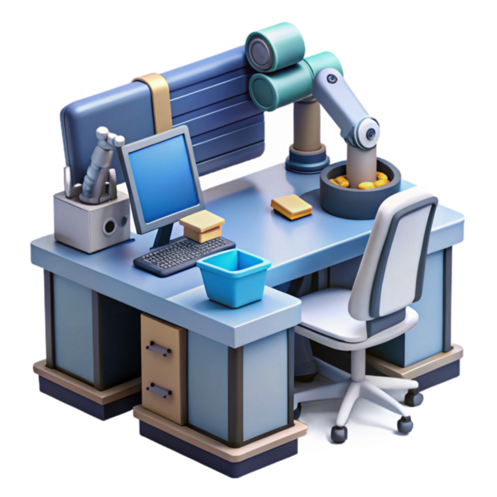 Automated Workplace Robotic Arm Computer Station png