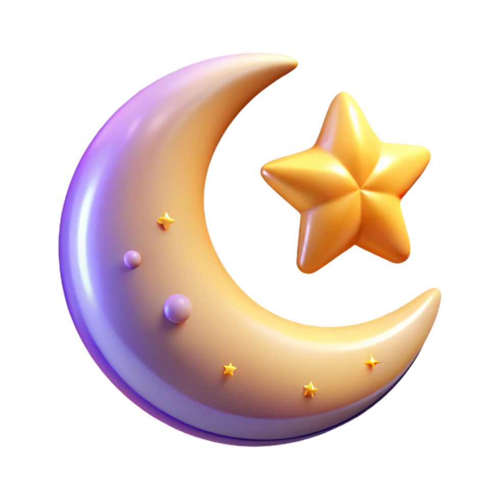 beautiful vintage 3D Render Crescent Moon and Star detailed png
