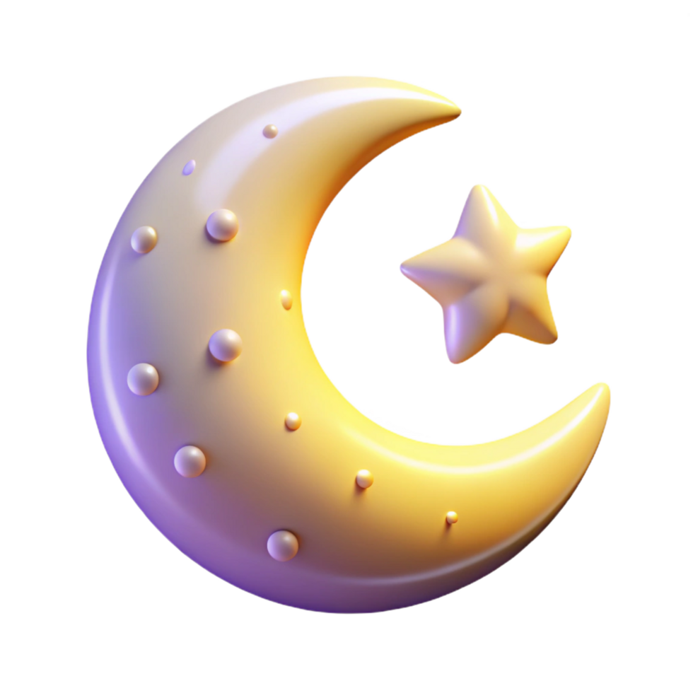 wonderful minimalist 3D Render Crescent Moon and Star original png