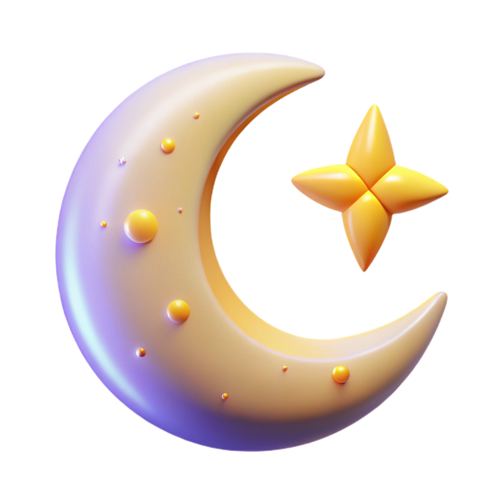 extraordinary classic Crescent Moon and Star 3D Render of Night Sky Elements professional png