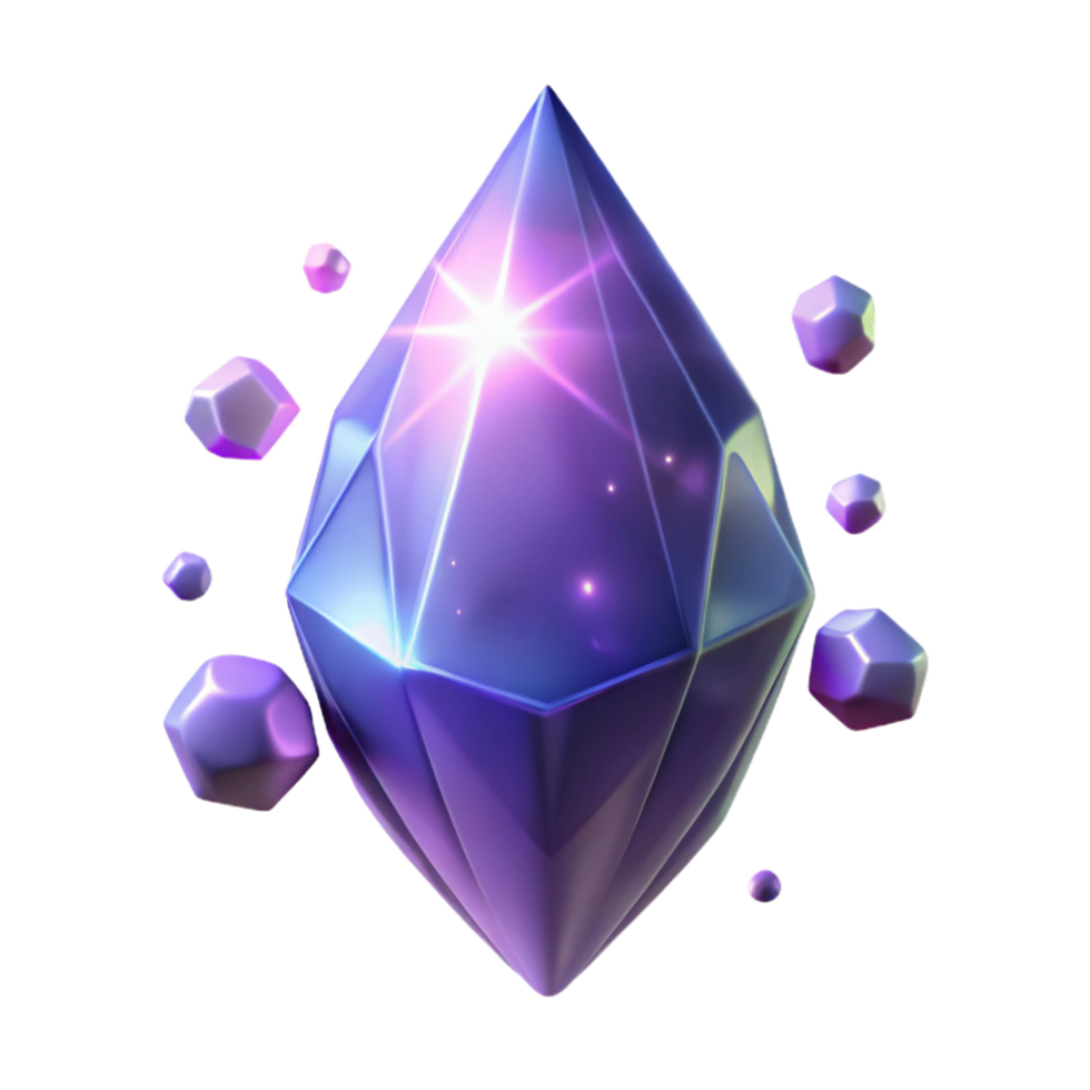 vibrant classic Glowing Purple Crystal 3D Render premium png