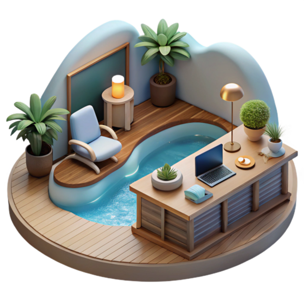 Relaxing Home Office Design with Poolside Workspace png