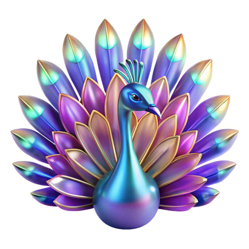 impressive artistic Iridescent Peacock Jewel toned Feathers, 3D Render 4K png