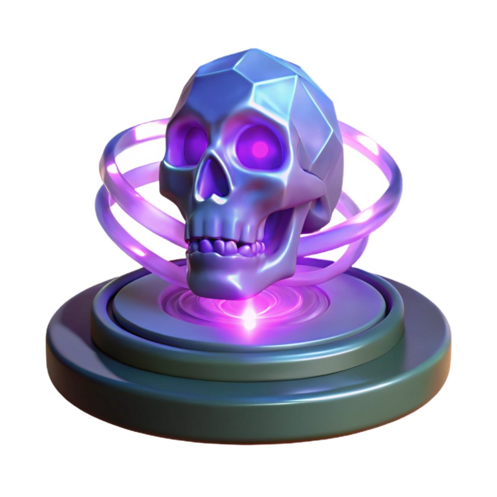 elegant classic Glowing Crystal Skull 3D Render 4K png