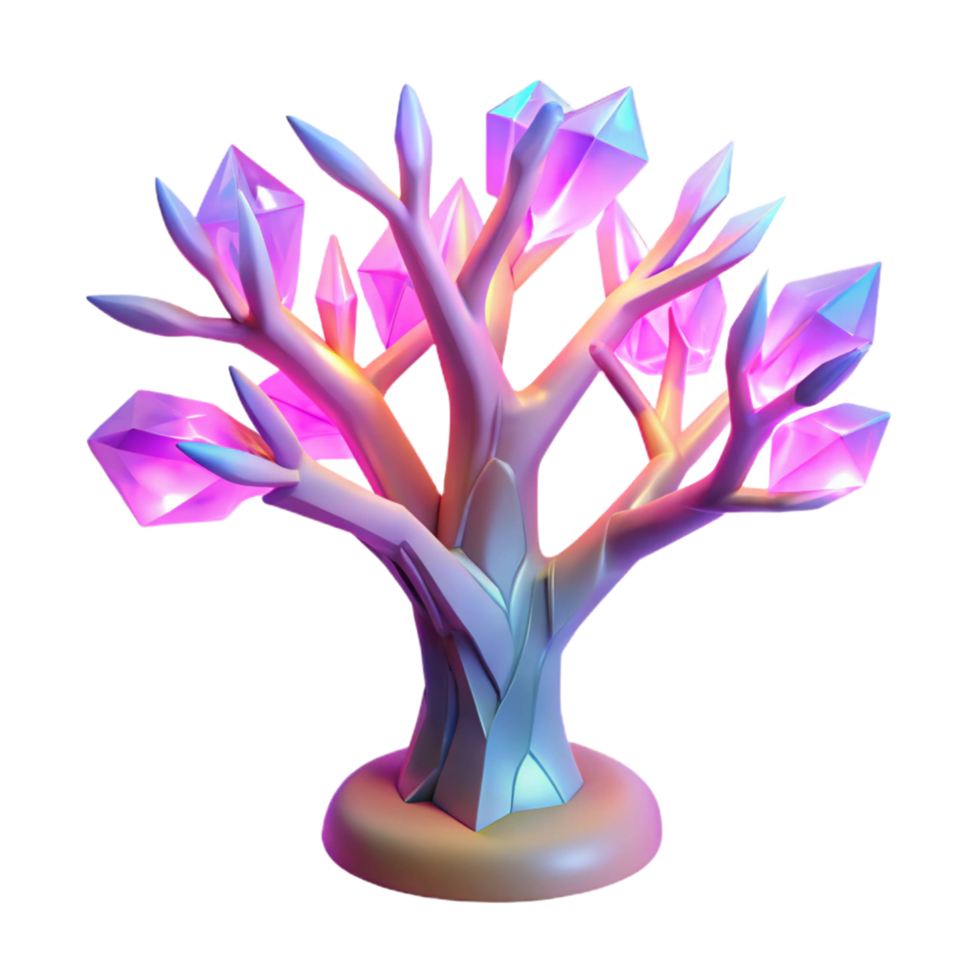 extraordinary classic Glowing Crystal Tree 3D Render professional png