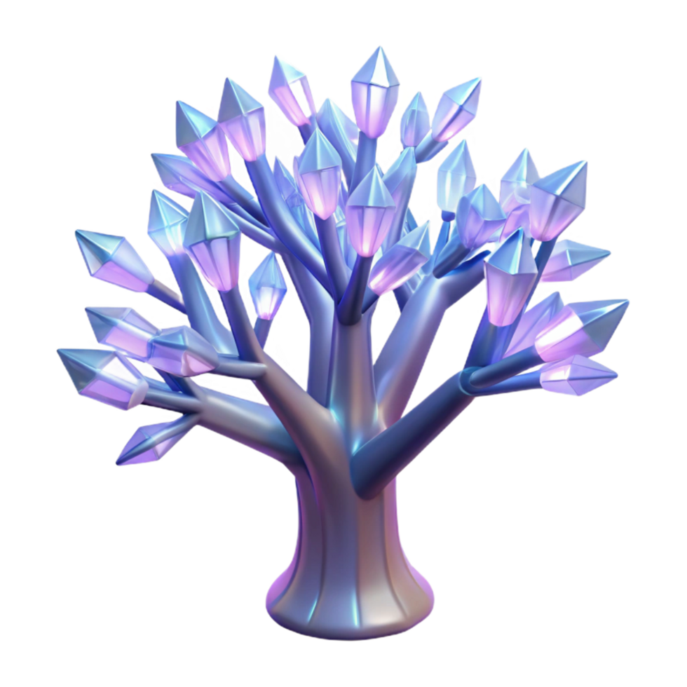 dramatic minimalist Glowing Crystal Tree 3D Render premium png