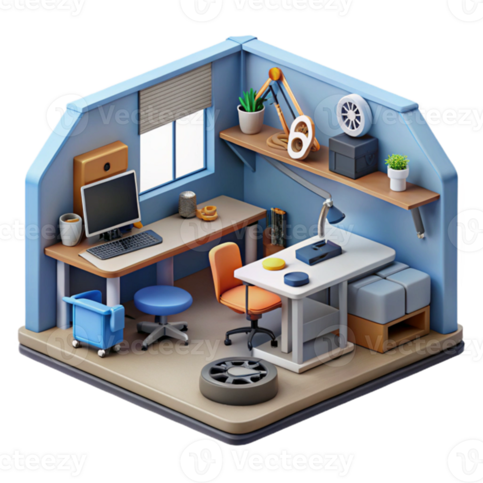 Isometric Home Office Workspace Design Computer, Desk, Chair png