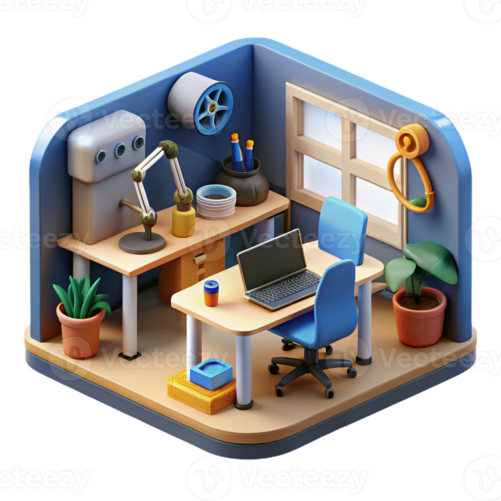 Modern Home Office Workspace Design, Desk Setup Decor png
