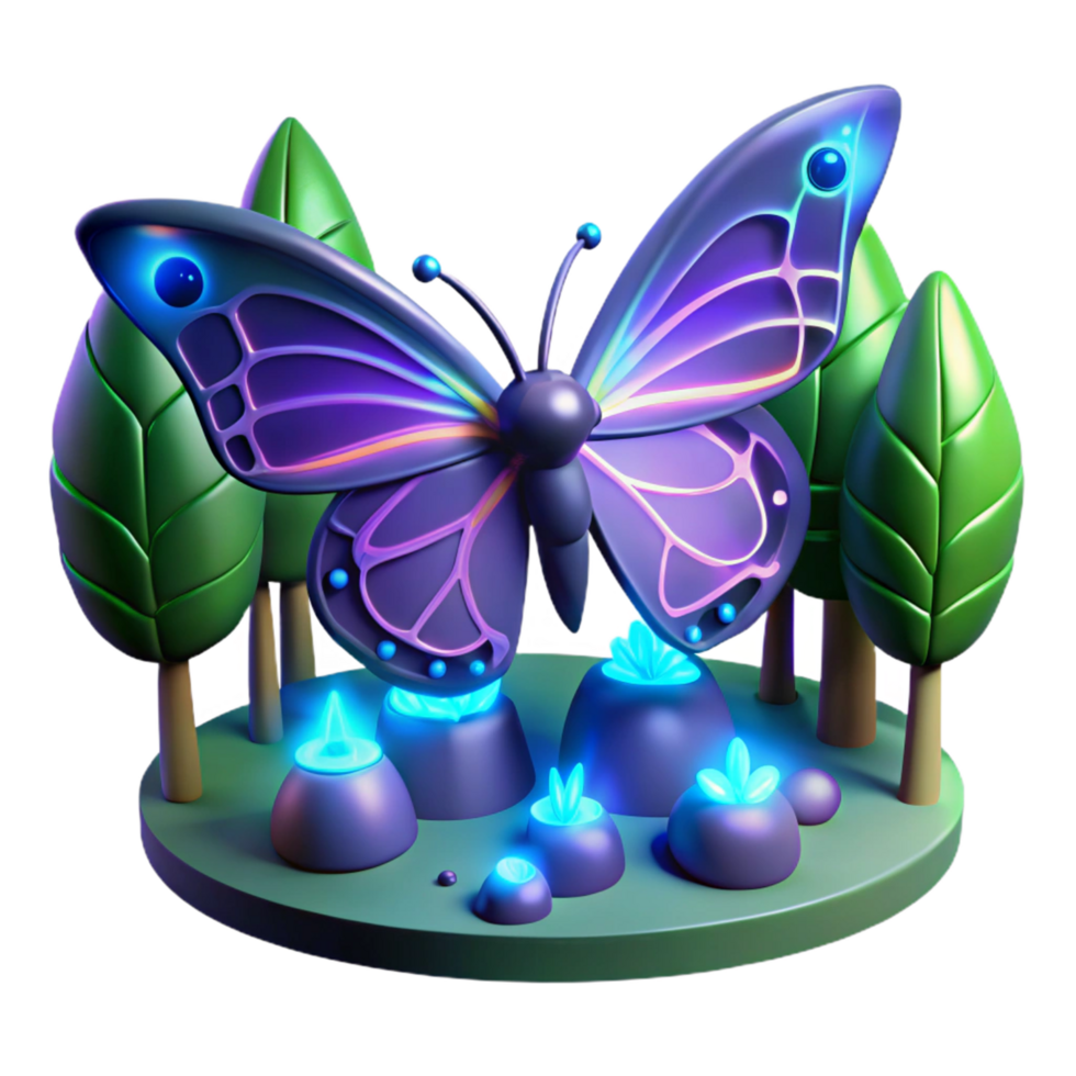 beautiful artistic Luminous Butterfly in Enchanted Grove 3D Render 4K png