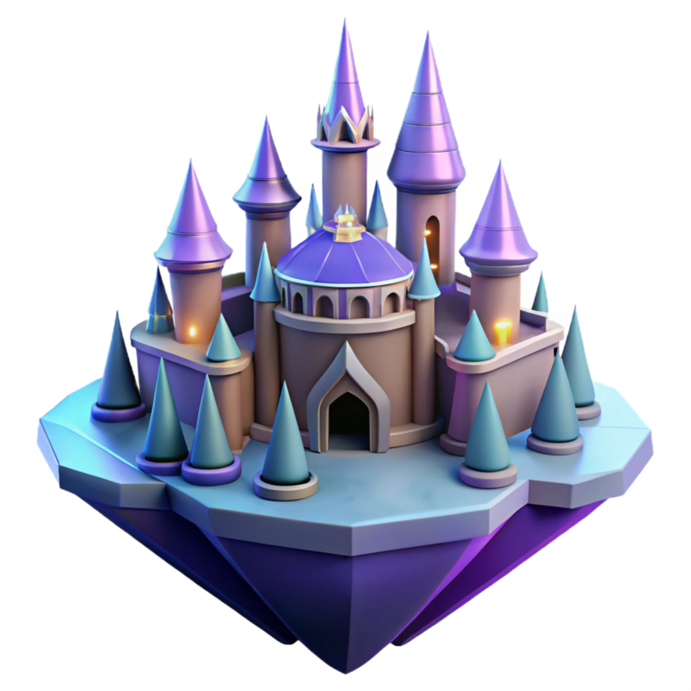 wonderful minimalist Fantasy Castle 3D Render authentic png