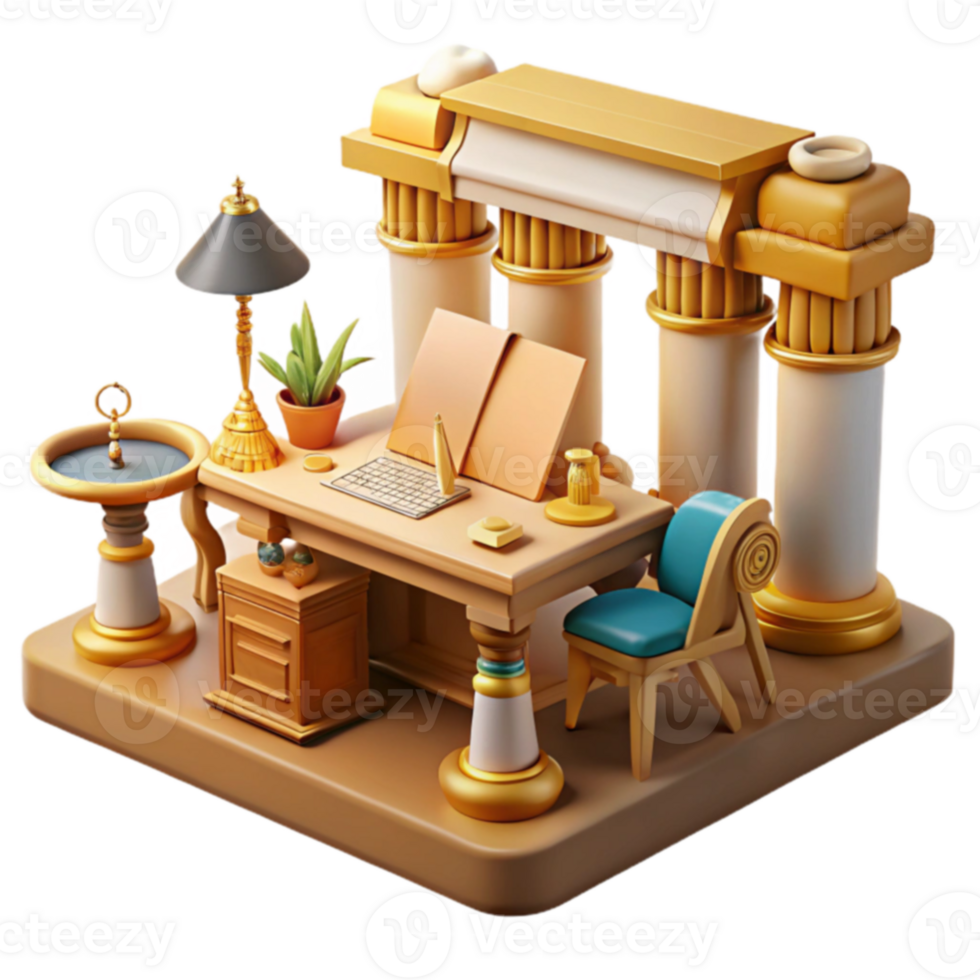 Classical Study Room 3D Render of Elegant Workspace png