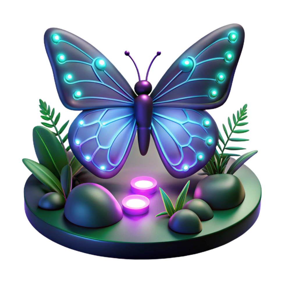 elegant modern Glowing Butterfly 3D Render genuine png