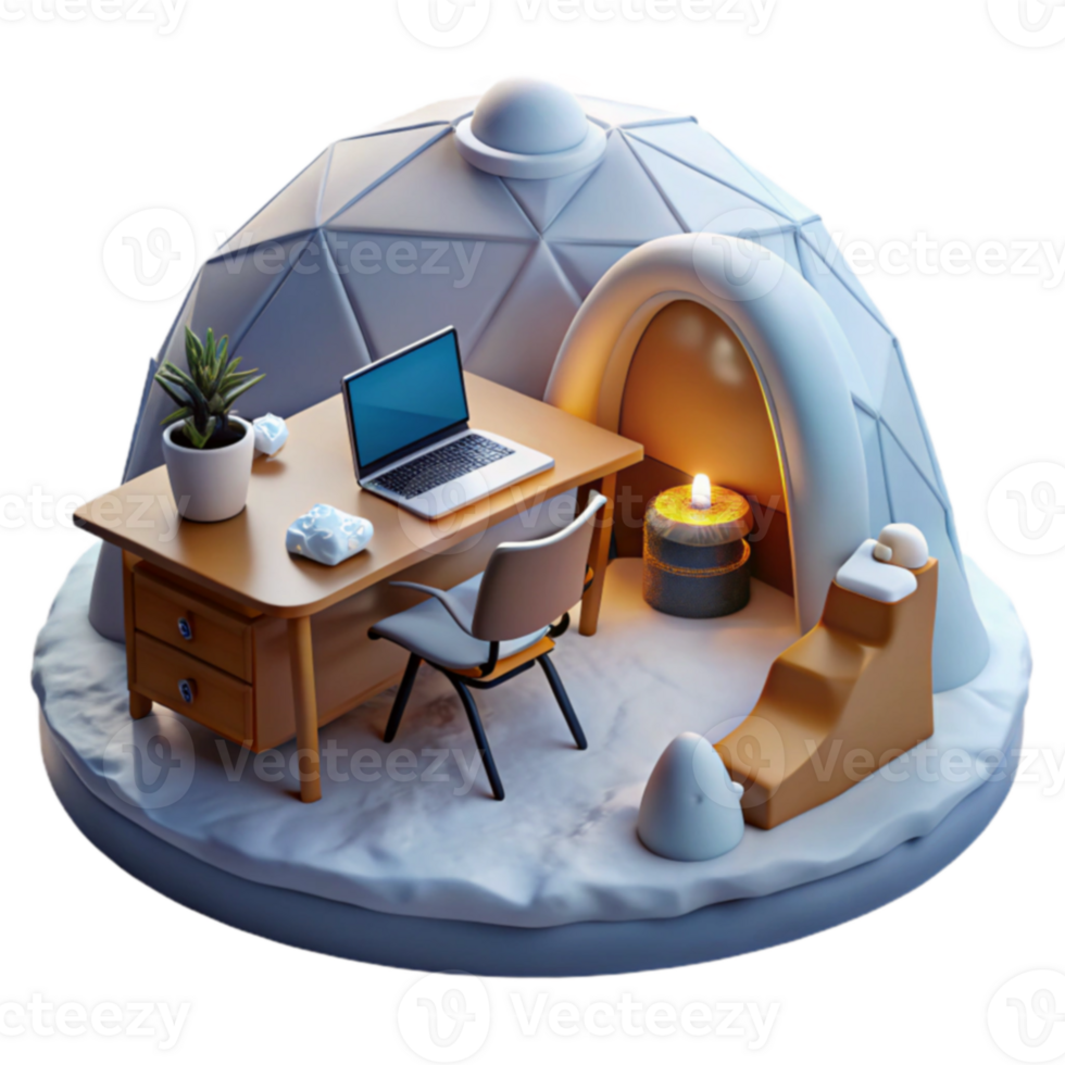 Cozy Dome Office Remote Work in an Igloo Setting png