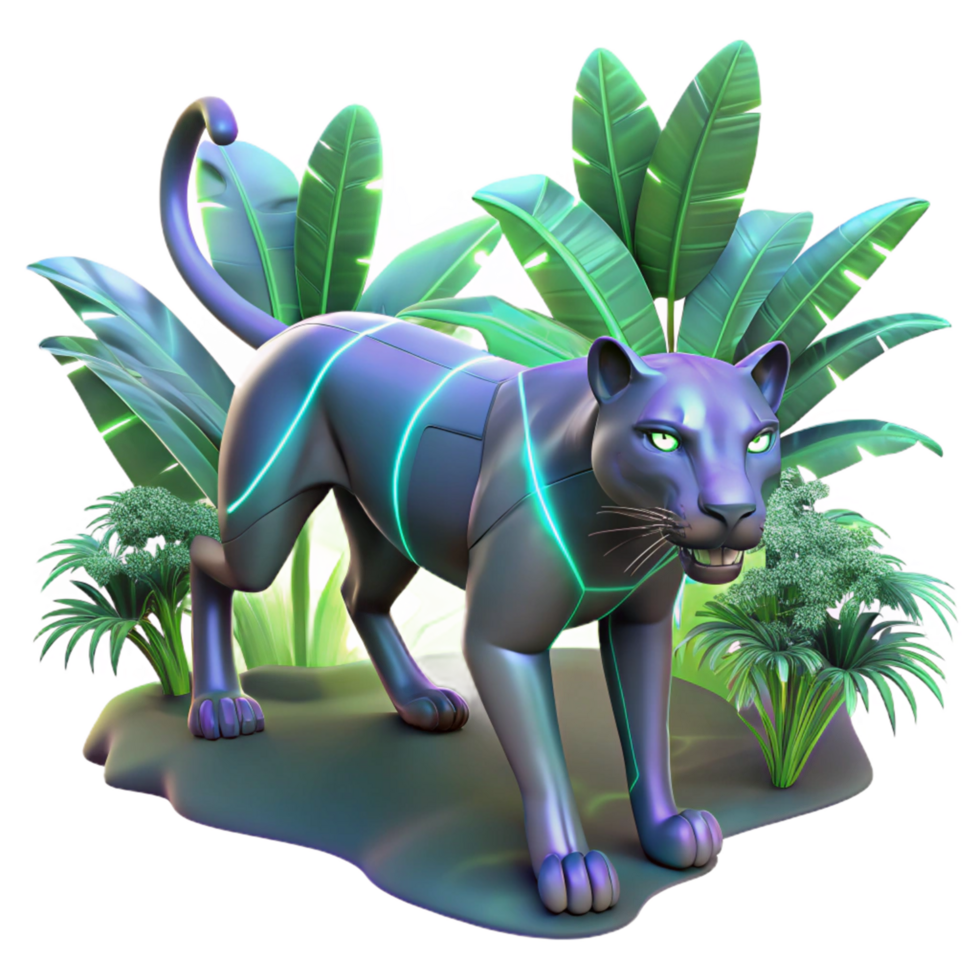 dramatic rustic Cybernetic Panther 3D Render exclusive png