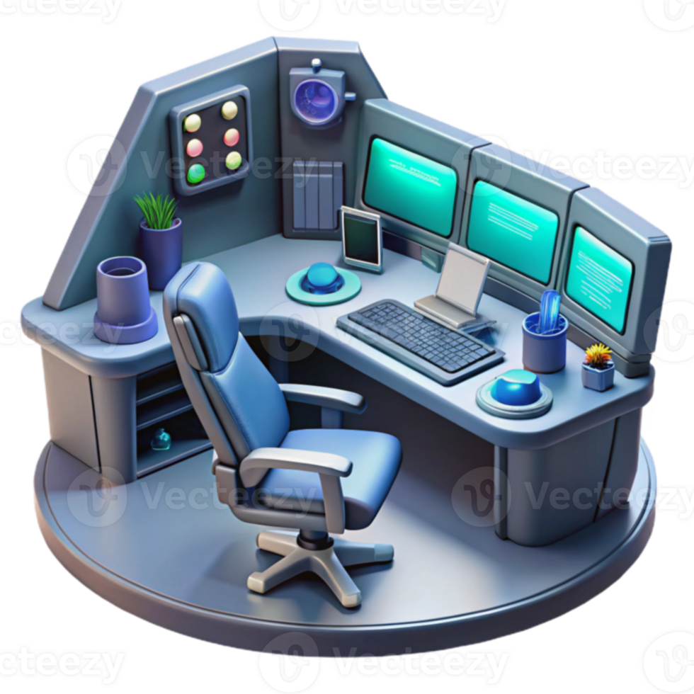 Futuristic Workstation Ergonomic Design, Triple Monitor Setup png