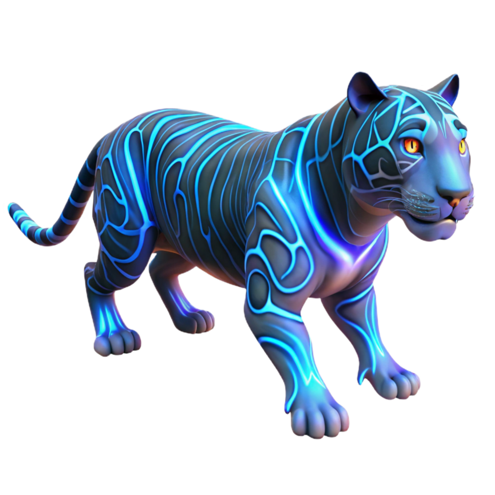 wonderful rustic Neon Tiger 3D Render high resolution png