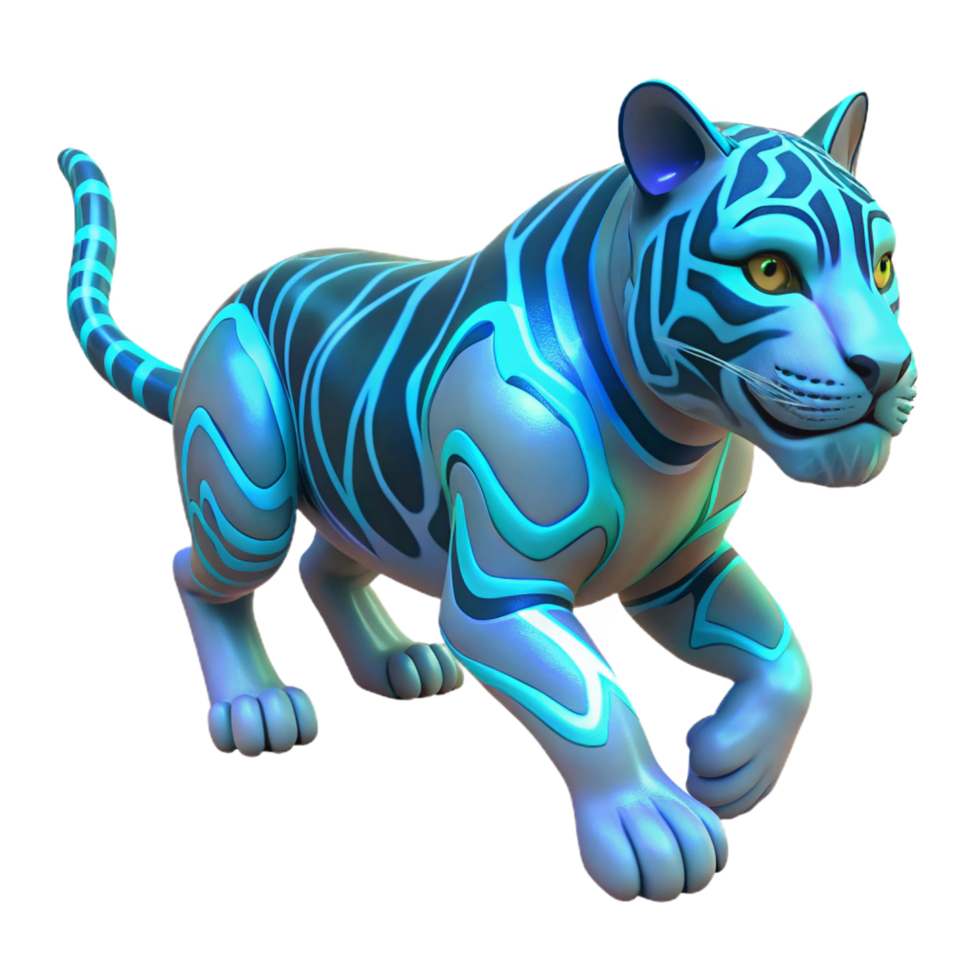 impressive rustic Neon Tiger 3D Render authentic png