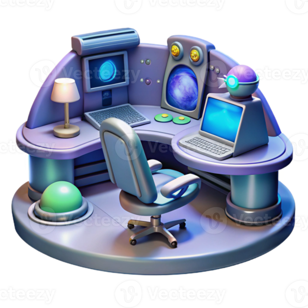 Futuristic Computer Workstation Setup png