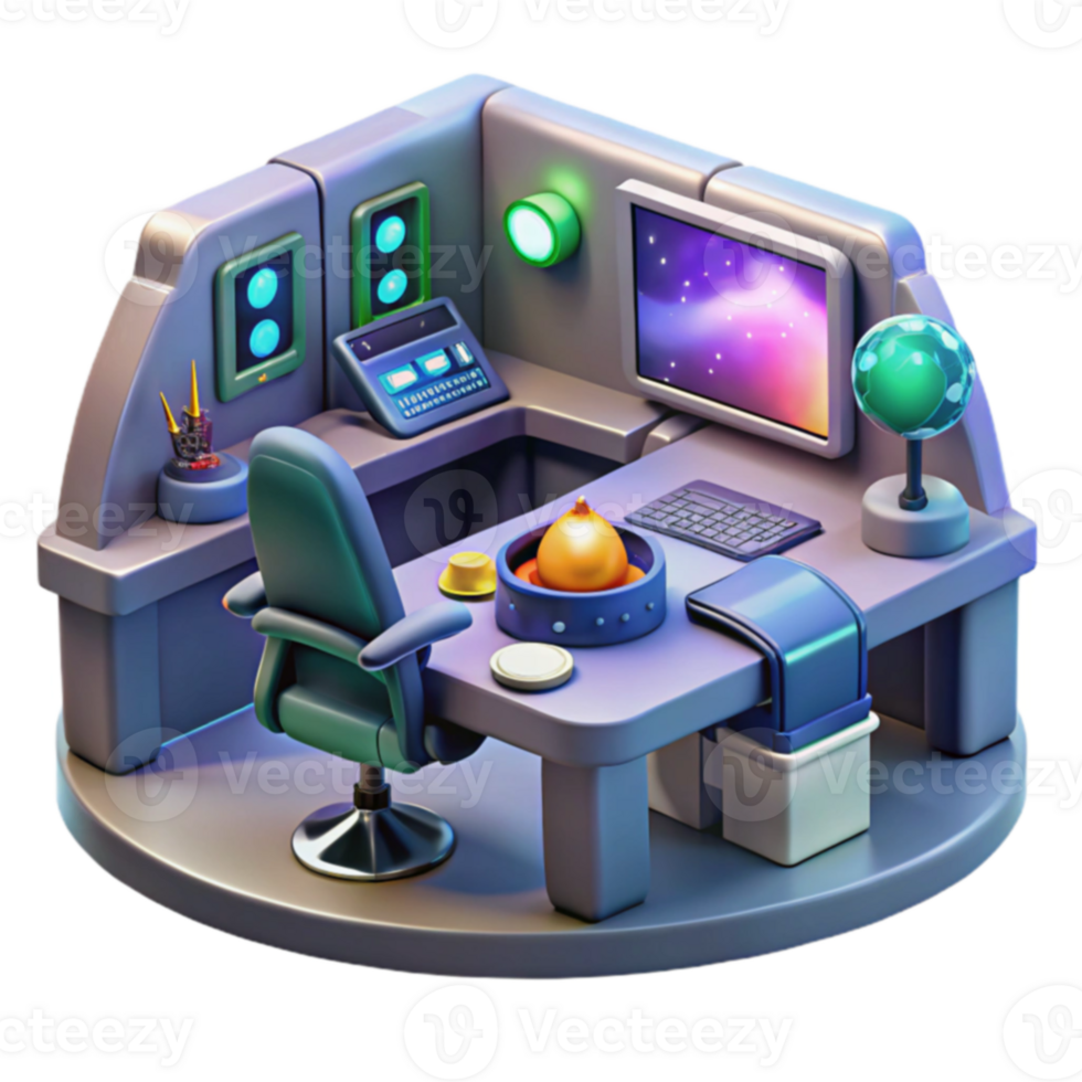 Futuristic Workstation Space-Themed Office Design png