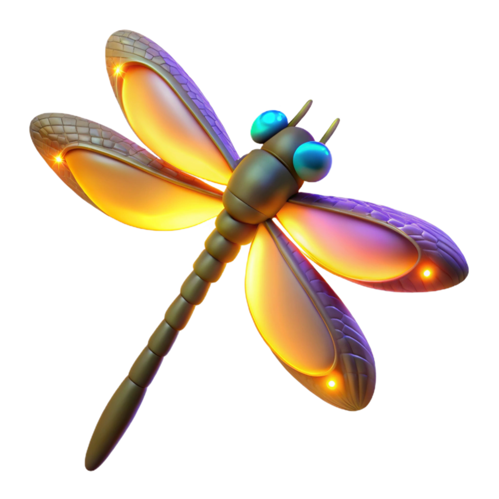 impressive minimalist Luminous Dragonfly 3D Render original png