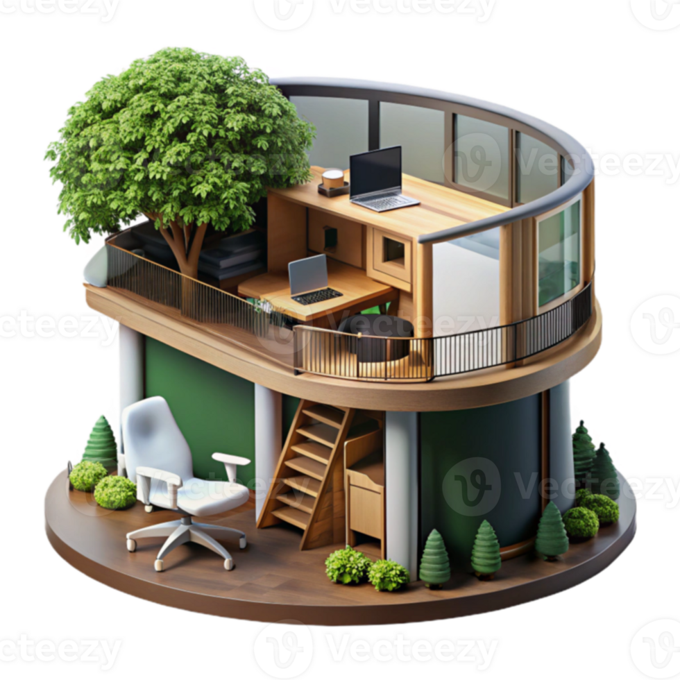 Eco-Friendly Home Office Design Balcony Workspace with Tree png