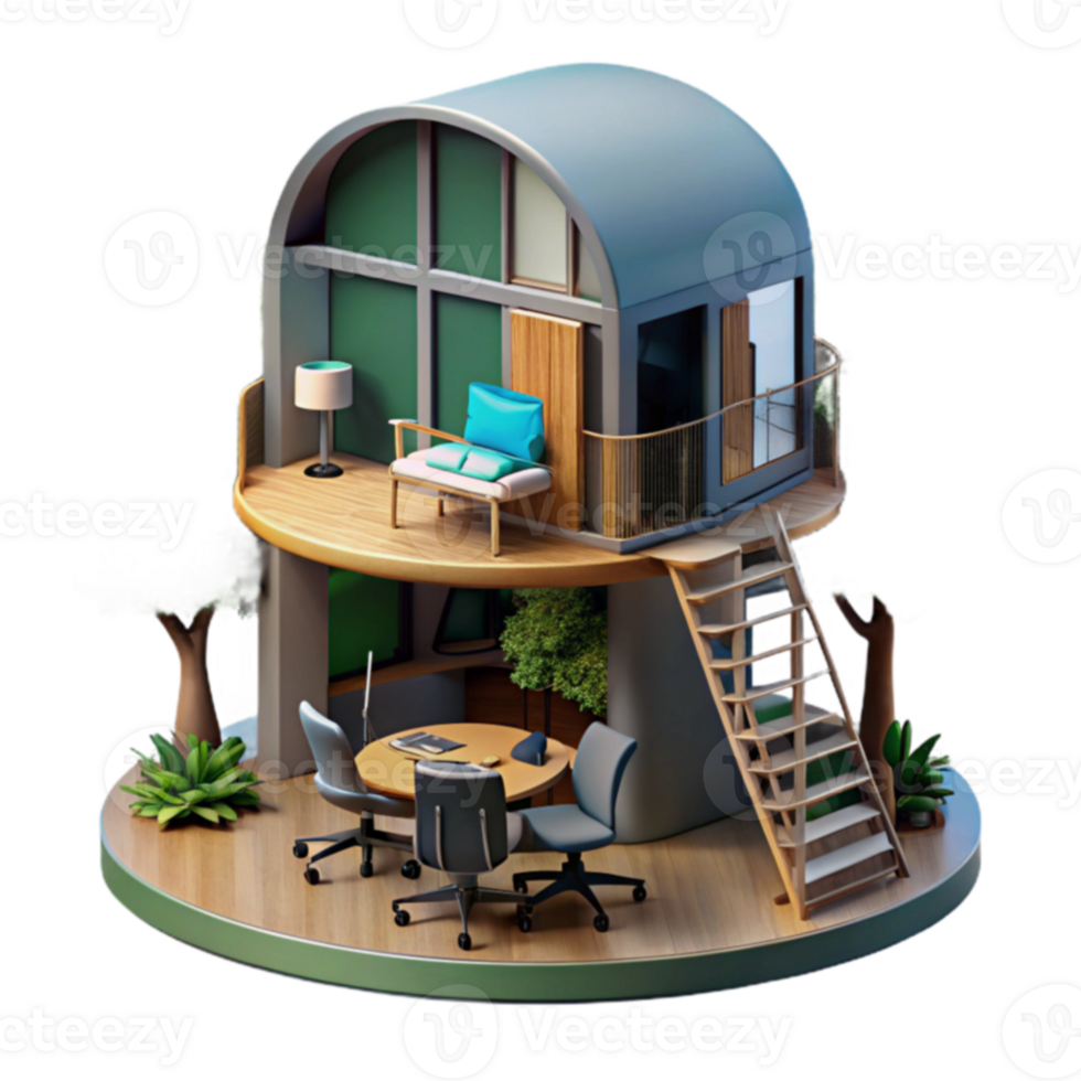 Modern Two-Story Treehouse Design Home Office Relaxation png