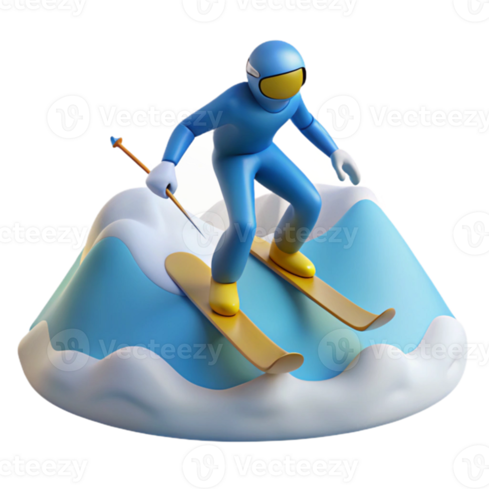 Downhill Skiing 3D Cartoon Illustration png