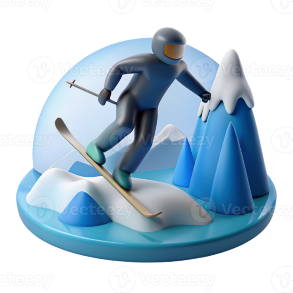 Downhill Skiing 3D Render of Winter Sports png