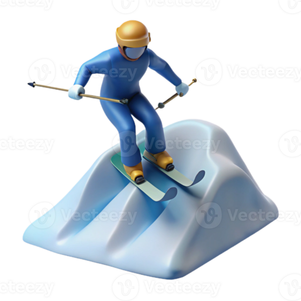 Downhill Skiing A 3D Cartoon Illustration png